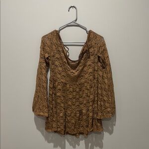 Wet Seal Brown Ruched Blouse with Tie Front